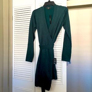 Lulu’s Literary Lover Forrest Green Wrap Sweater Dress